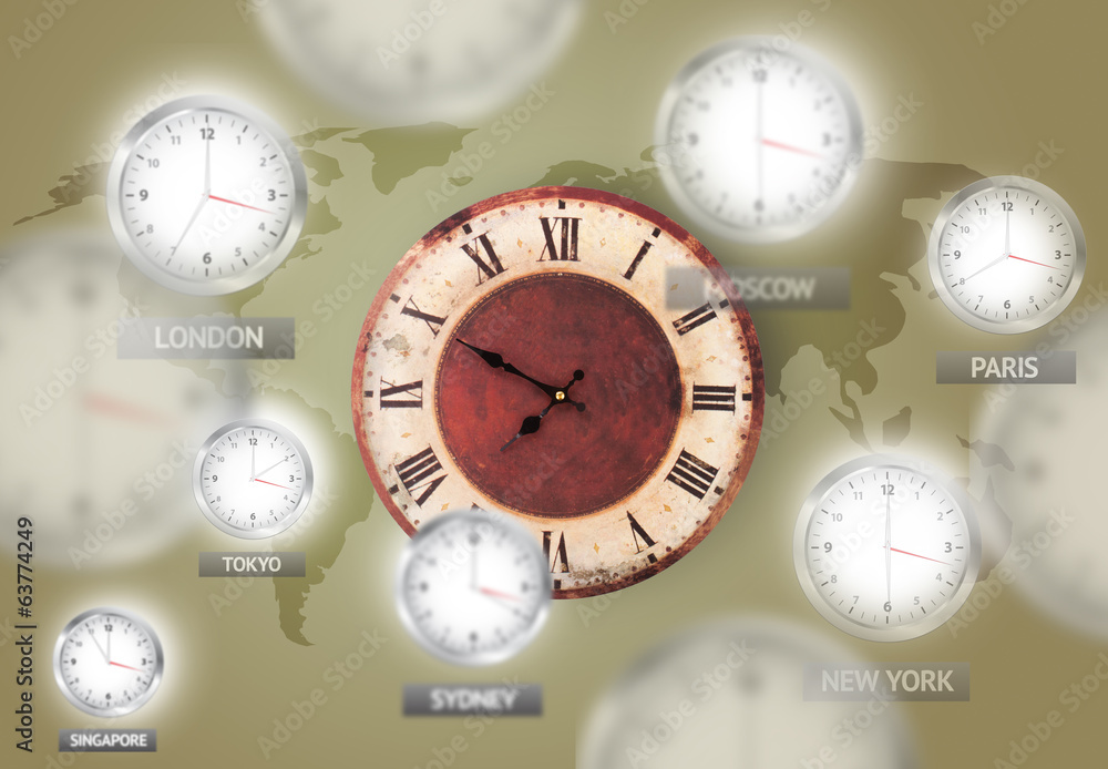 Naklejka premium Clocks and time zones over the world concept