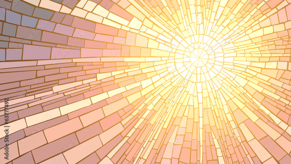 Vector illustration of mosaic sunset. - obrazy, fototapety, plakaty 
