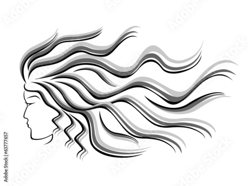 Female silhouette head with flowing hair
