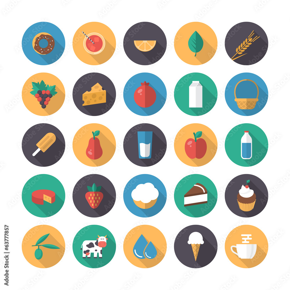 Flat modern design vector food icons with long shadow