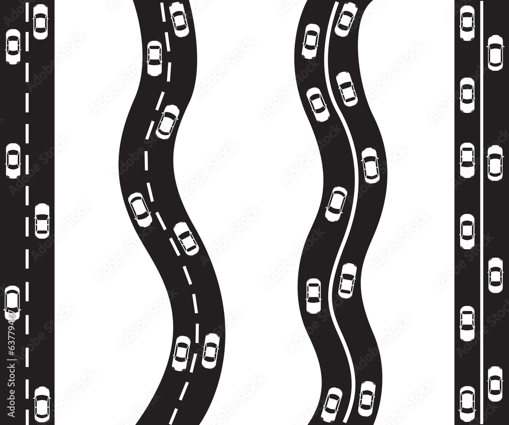 Fototapeta premium Cars on roads illustrated on white