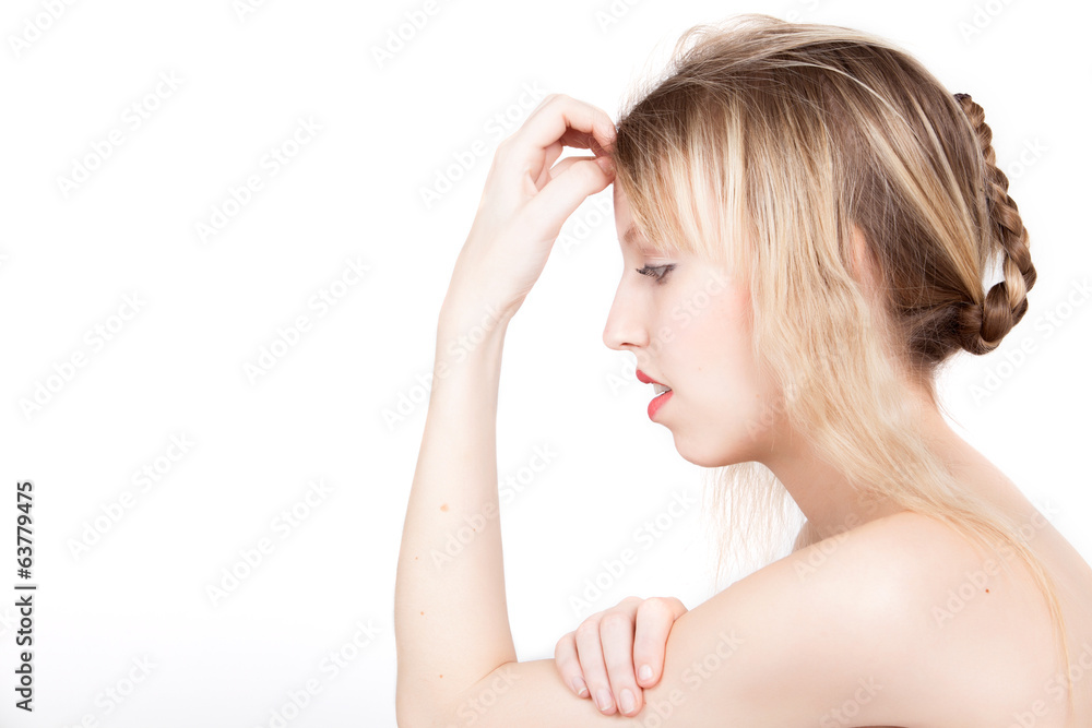 Girl with braid is thinking Girl with braid is thinking