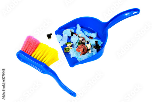 Brush and scoope with garbage isolated