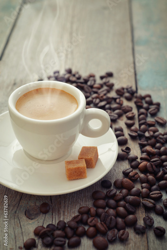 Hot espresso in cup