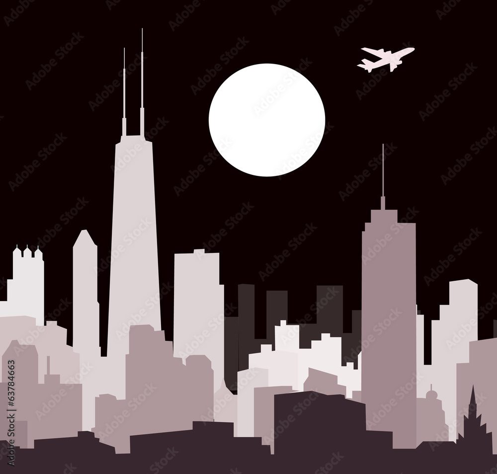 Chicago Skyline at Night- vector