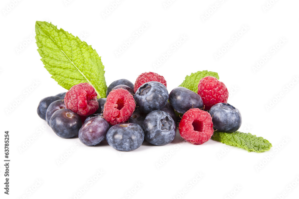 blueberries and raspberries isolated blueberries and raspberries isolated