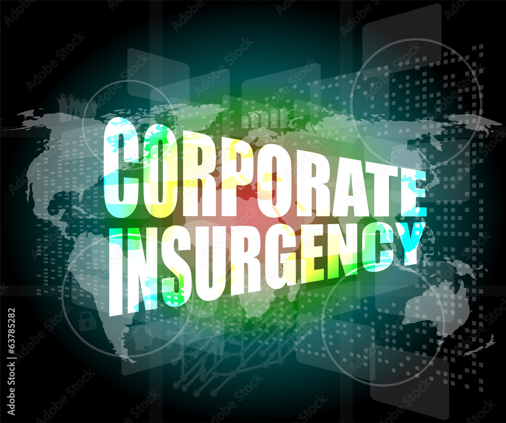 corporate insurgency words on digital screen with world map