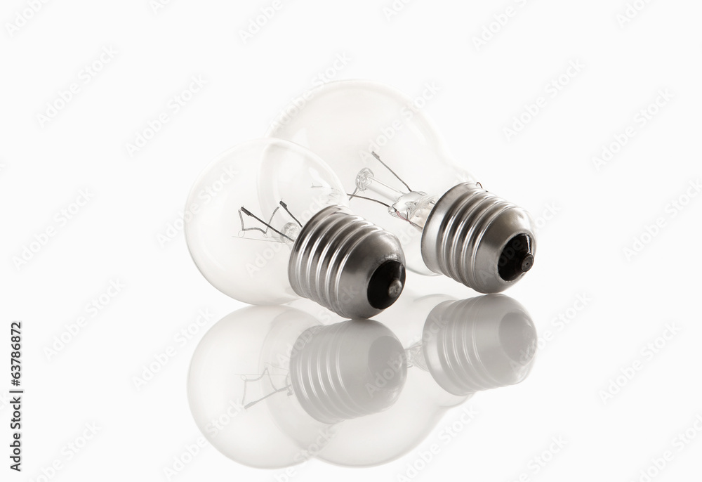 two light bulbs isolated on white with reflects two light bulbs isolated on white with reflects