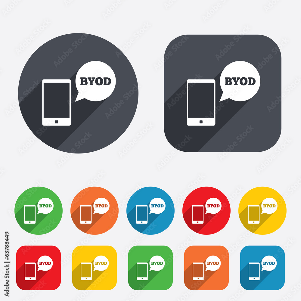 BYOD sign icon. Bring your own device symbol. BYOD sign icon. Bring your own device symbol.