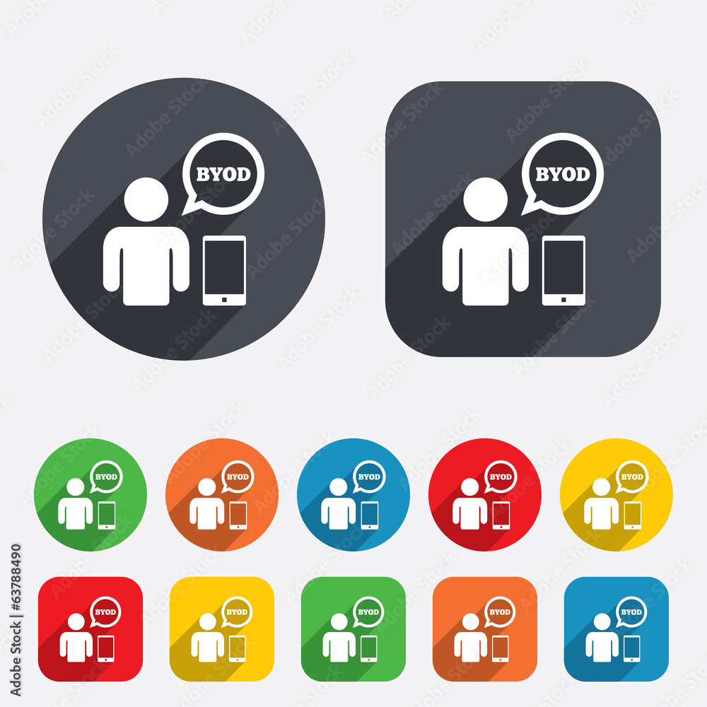 BYOD sign icon. Bring your own device symbol. BYOD sign icon. Bring your own device symbol.