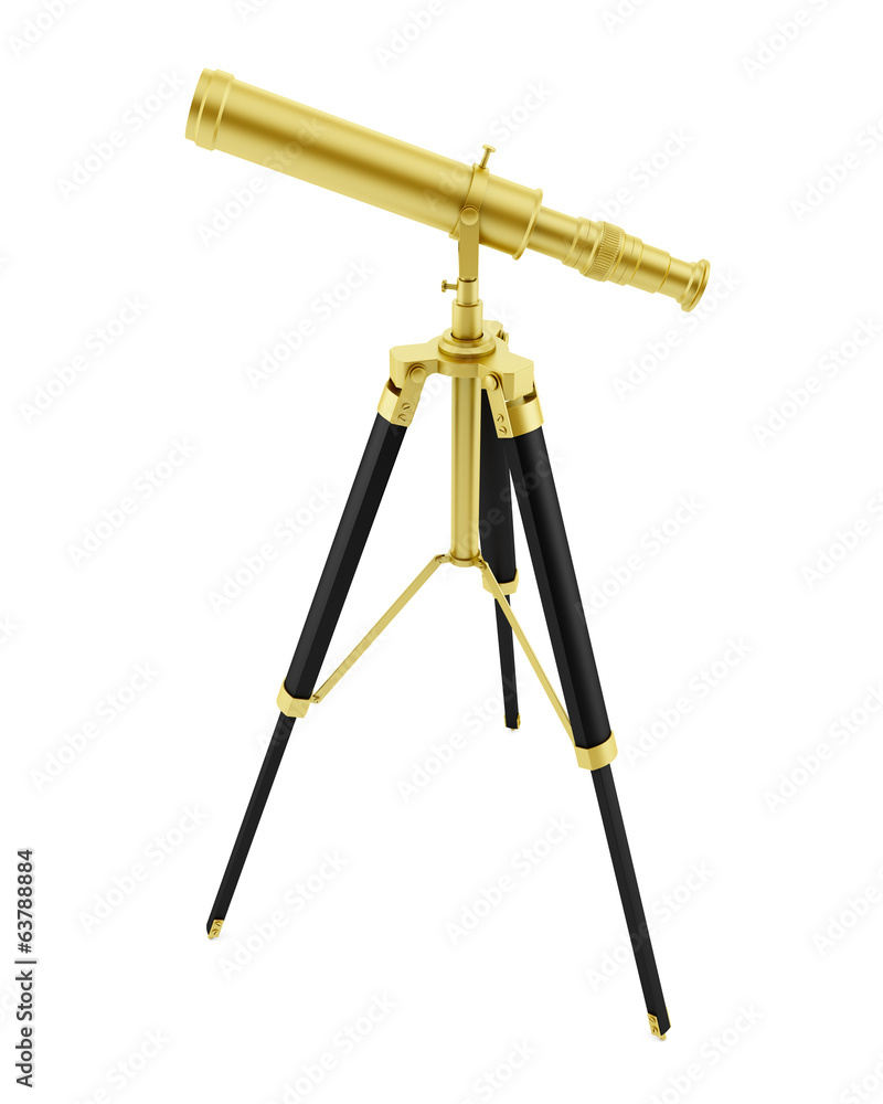 golden telescope on tripod isolated on white background golden telescope on tripod isolated on white background