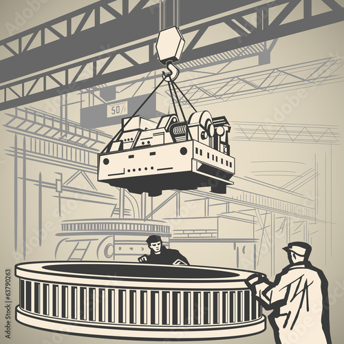 Workers and crane