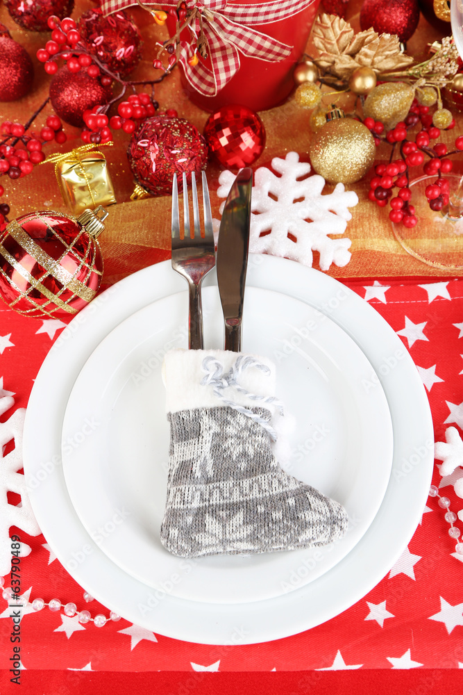 Serving Christmas table close-up Serving Christmas table close-up
