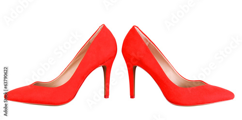 Beautiful red female shoes, isolated on white