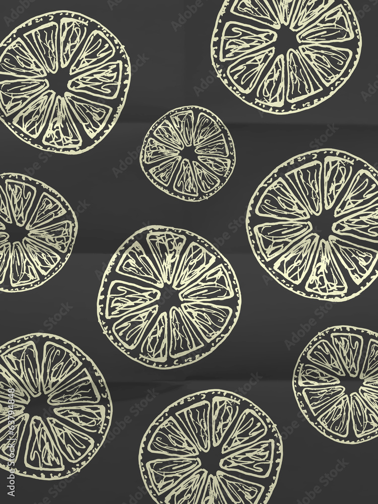 Black and white wrapping paper with orange slices Black and white wrapping paper with orange slices