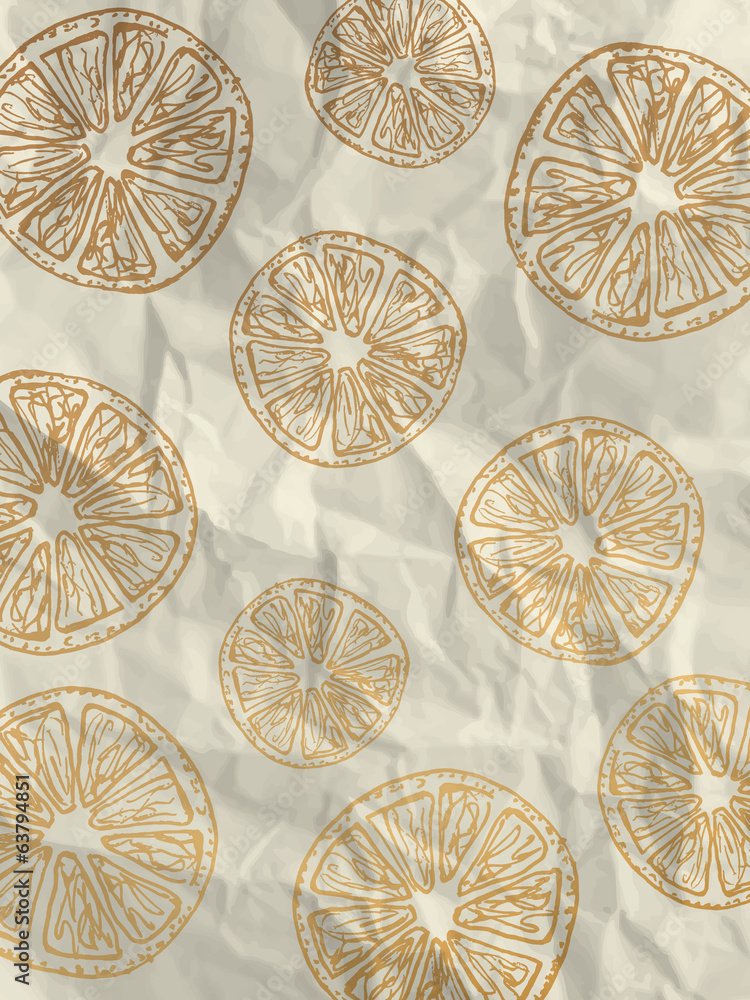 Wrapping paper with orange slices on crumpled paper texture Stock ...