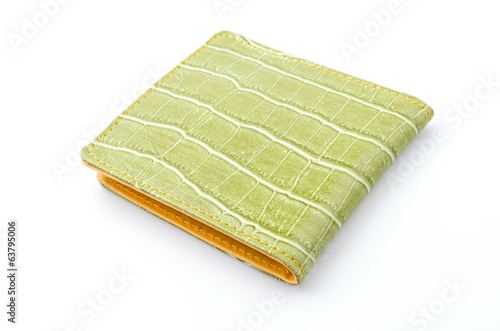 Green leather wallet isolated white background