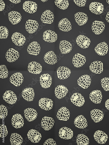 Vintage black and white wrapping paper with raspberries