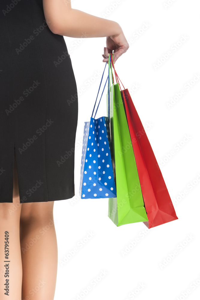 Back of Caucasian Woman Holding Shopping Bag