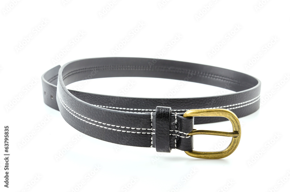 Black leather belt isolated white background Black leather belt isolated white background