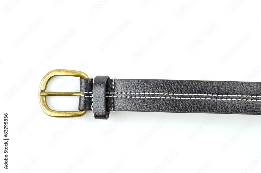 Black leather belt isolated white background Black leather belt isolated white background