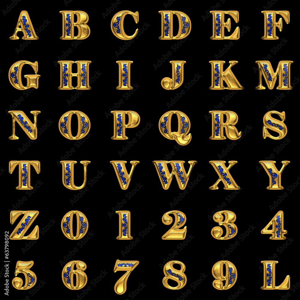 golden alphabet on black background golden alphabet on black background