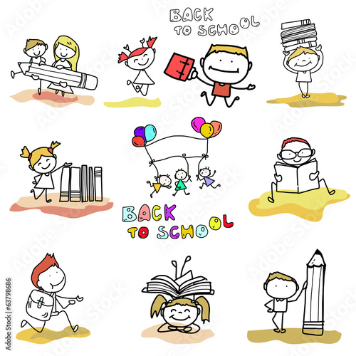 hand drawing cartoon back to school