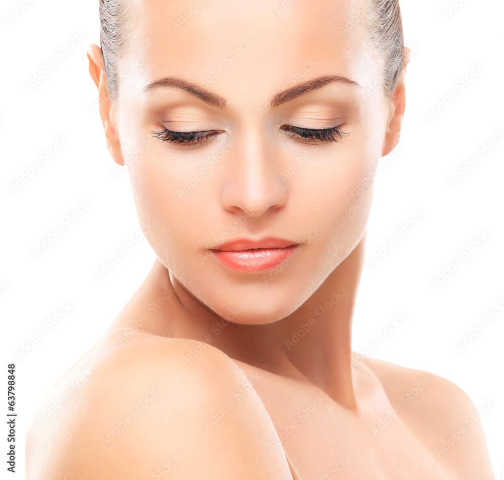 Fototapeta premium Beautiful Face of Young Woman with Clean Fresh Skin