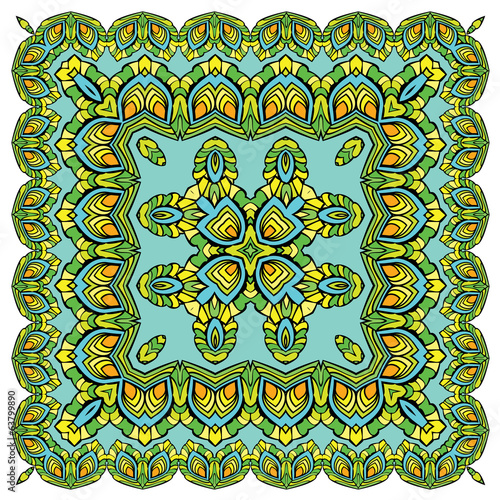 Squared background - ornamental floral pattern. Design for banda