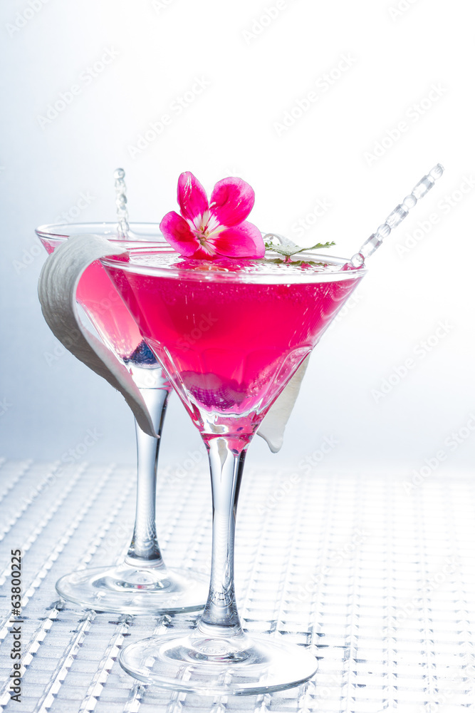 Cocktail with caviar and flower petals