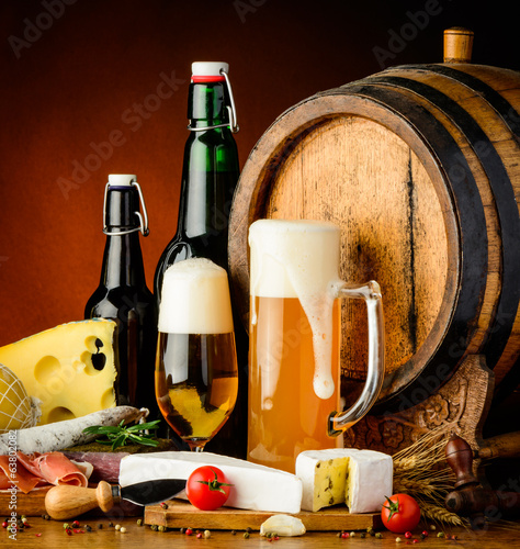 Still life with traditional food and fresh beer
