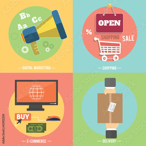 Icons for e-commerce, delivery, online shopoing.