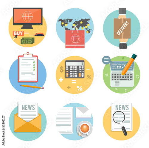 Business, office and marketing items icons.