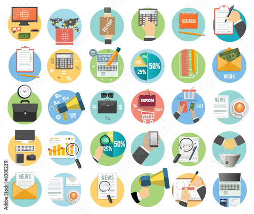 Business, office and marketing items icons.