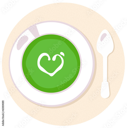 Healthy green Spinach love soup in circle isolated on white
