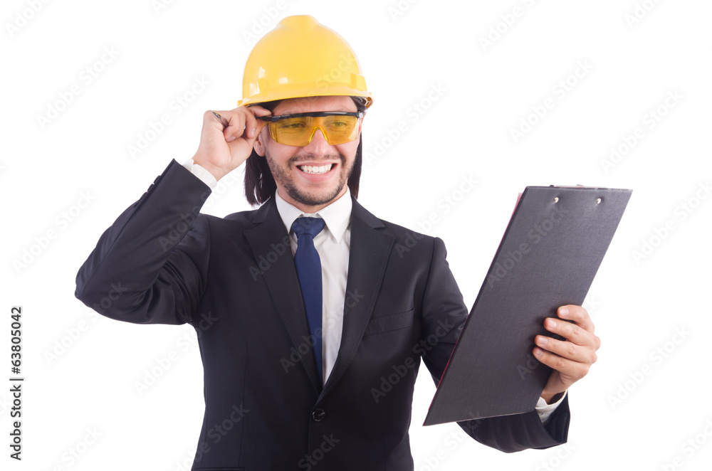 Businessman -builder with binder isolated on white Businessman -builder with binder isolated on white