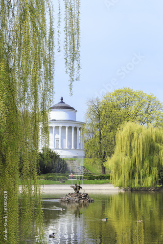 Lake and Temple in Saxon Garden in Warsaw in spring, Poland