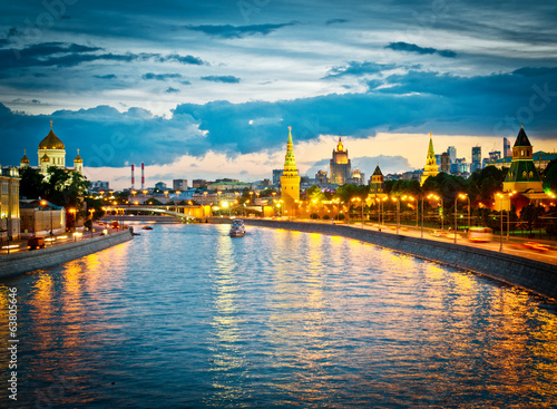 night view of the Moscow River and  Kremlin