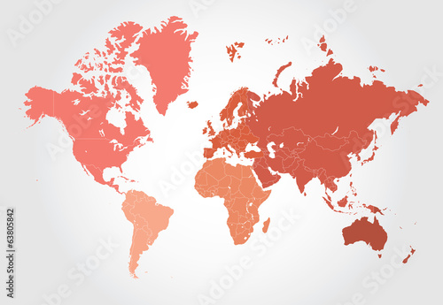 Map of the world divided into layers for each country