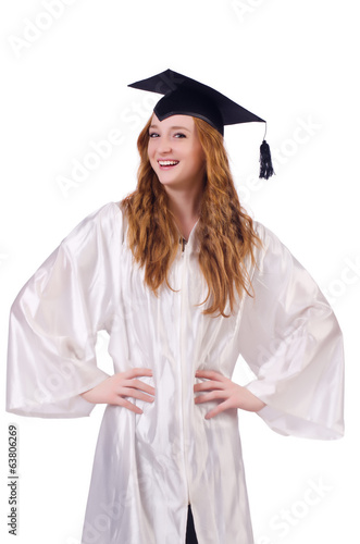 Graduate girl isolated on white