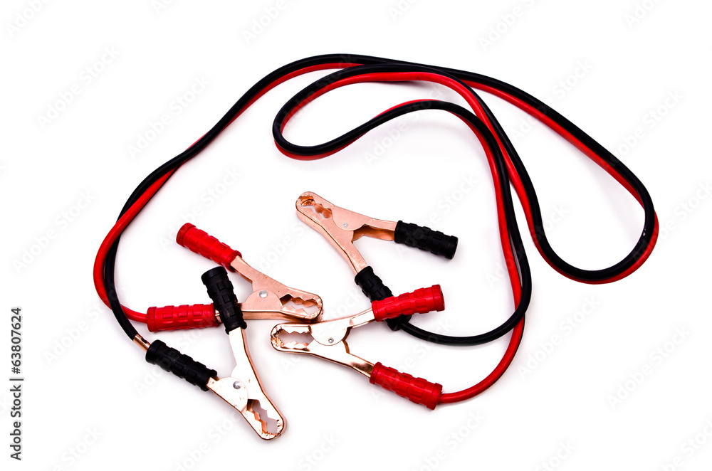 Car battery jumpers isolated on white Car battery jumpers isolated on white