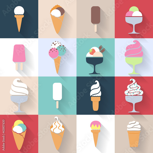 Ice cream icons set in flat style.