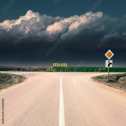 Crossroad with signs of priority of passage photo