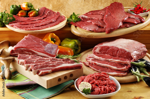 assorted raw beef meat
