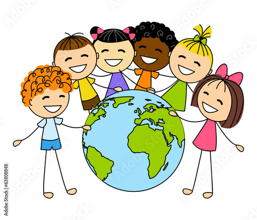 Cute little kids with Earth planet