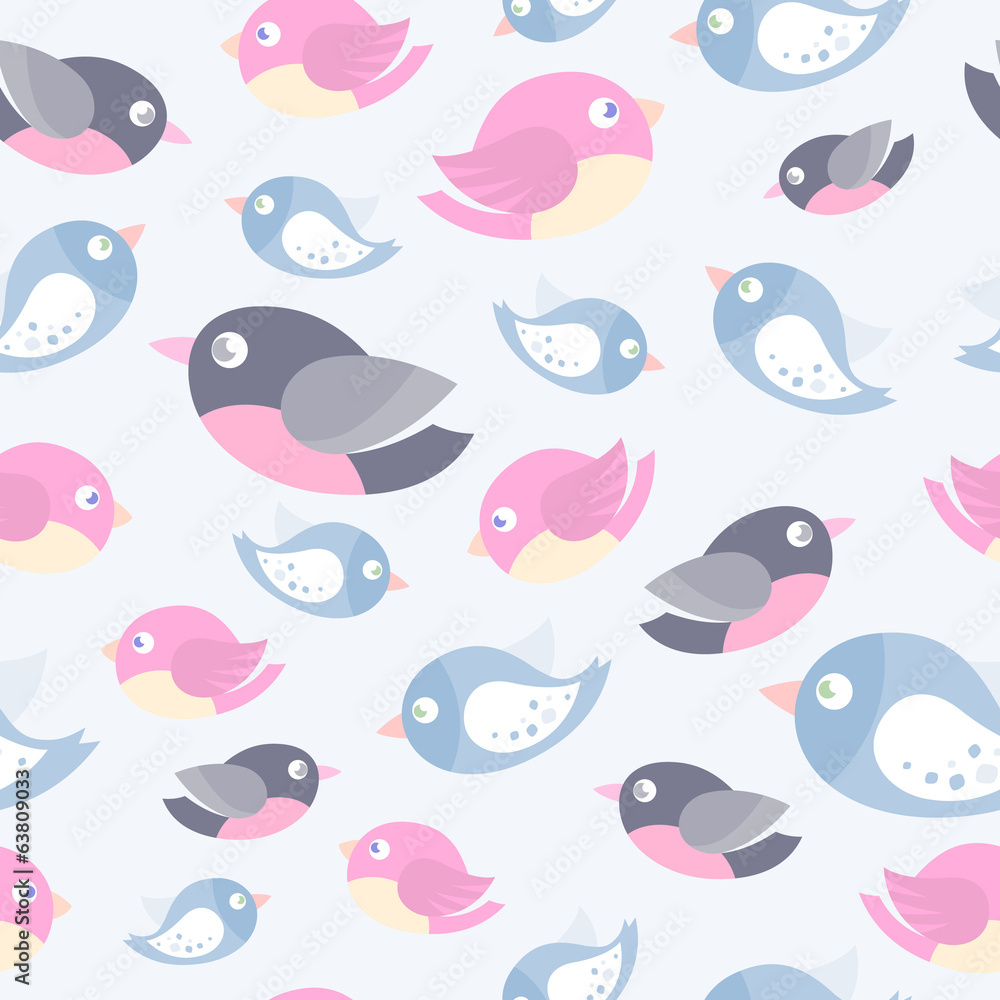 Different birds seamless pattern in pale tender colors. Different birds seamless pattern in pale tender colors.