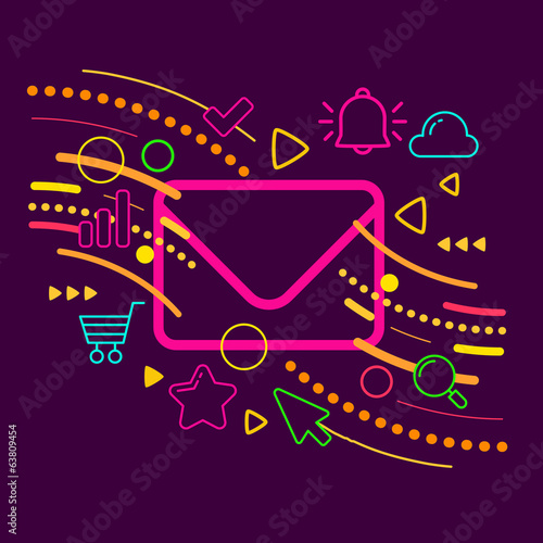 Envelope on abstract colorful geometric dark background with dif