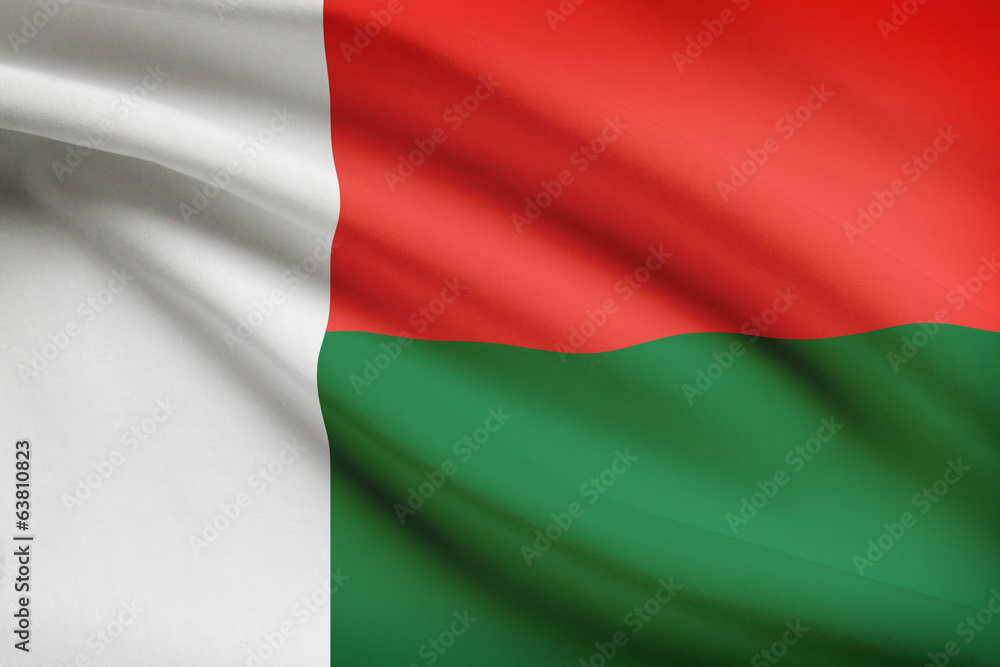 Series of ruffled flags. Republic of Madagascar.