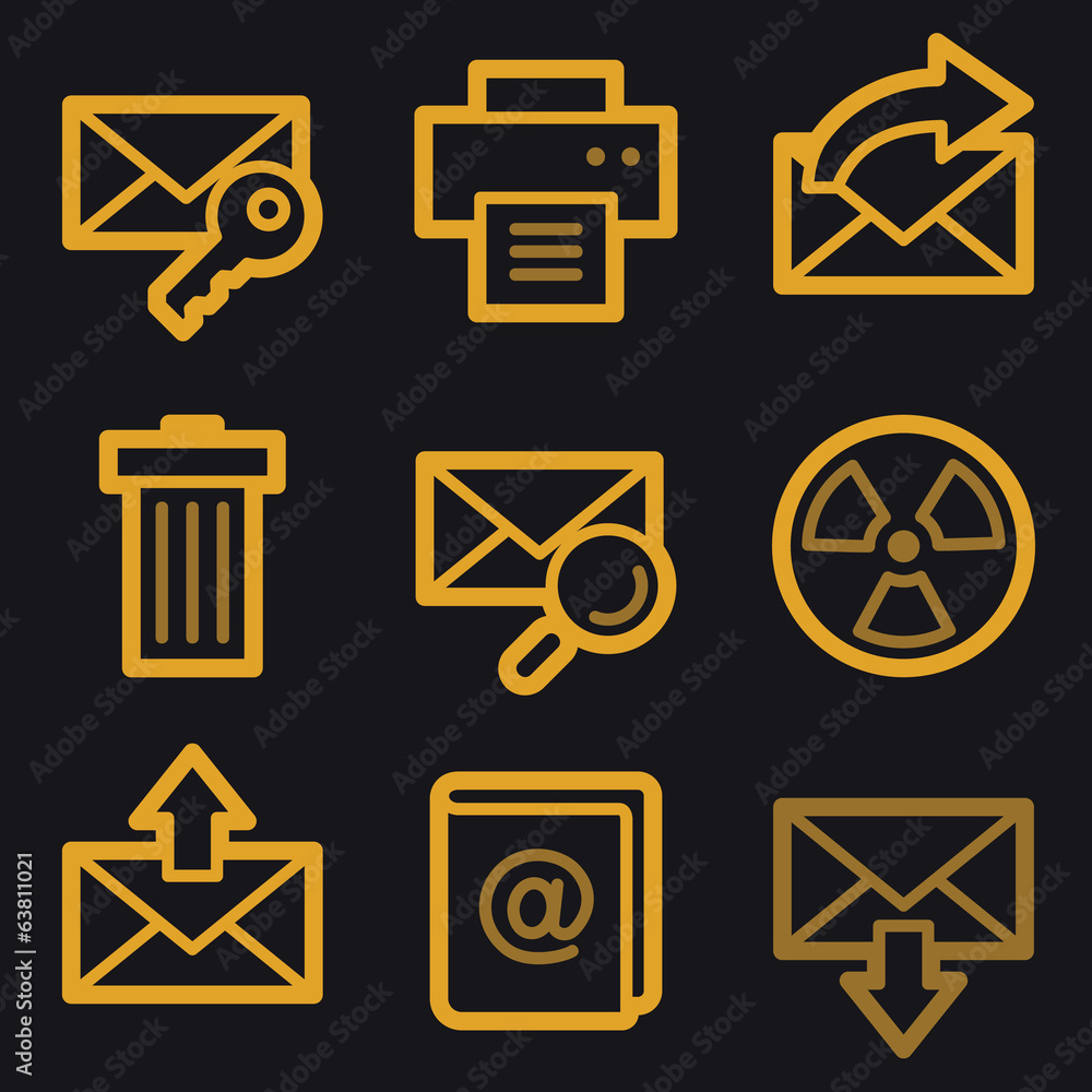 E-mail web icons, gold line set E-mail web icons, gold line set