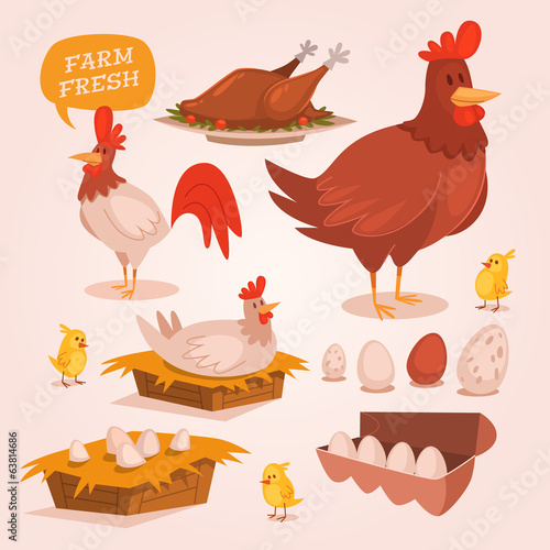 Chicken farm. Retro style vector elements.